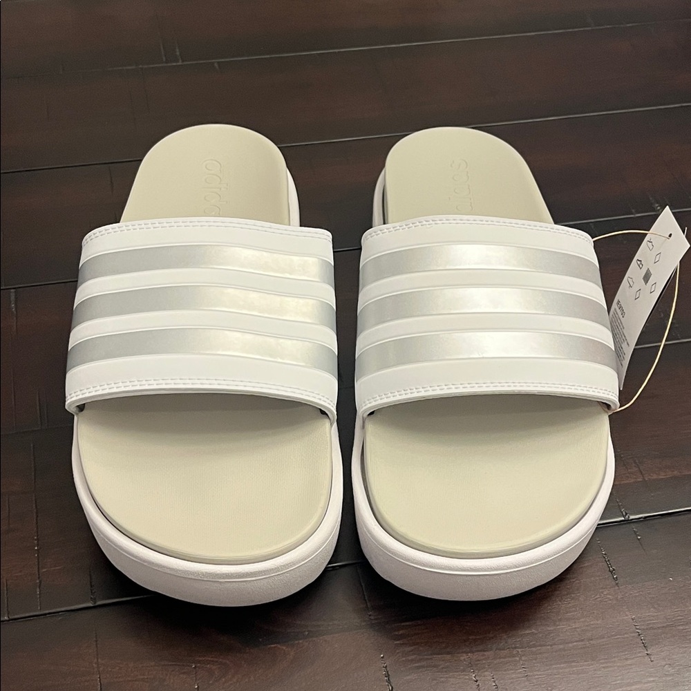 Adidas Adilette Platform Slides Sandals Shoes IE9703 white silver Women’s Sizes - Picture 5 of 12